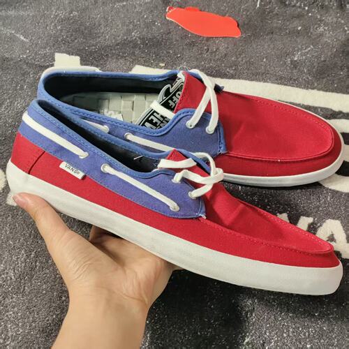 Vans红蓝撞色拼接帆船鞋低帮懒人帆布鞋男女通勤板鞋VN000NJ8CG5