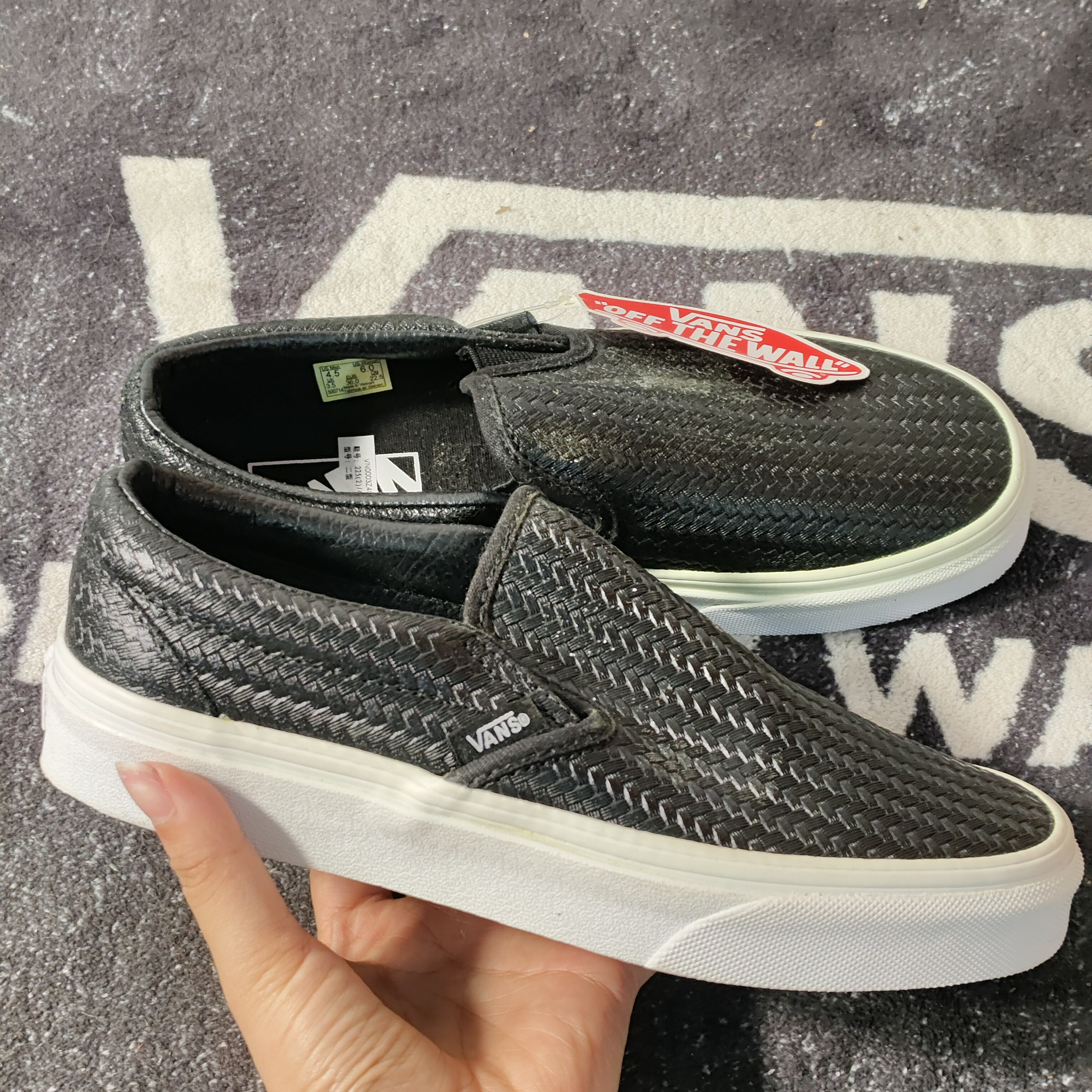 Vans Slip-On黑色纹懒人鞋复古皮质套脚休闲滑板鞋VN0003Z4IDS