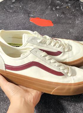 Vans OldSkool米白酒红生胶底复古低帮情侣休闲滑板鞋VN0A4BX9QJK