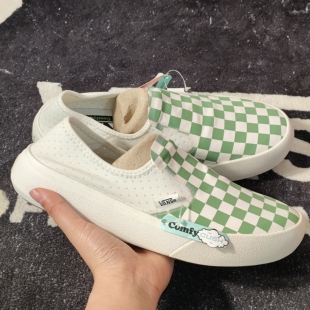 Vans ComfyCush绿白棋盘格一脚蹬懒人鞋 VN0A45J5V0N