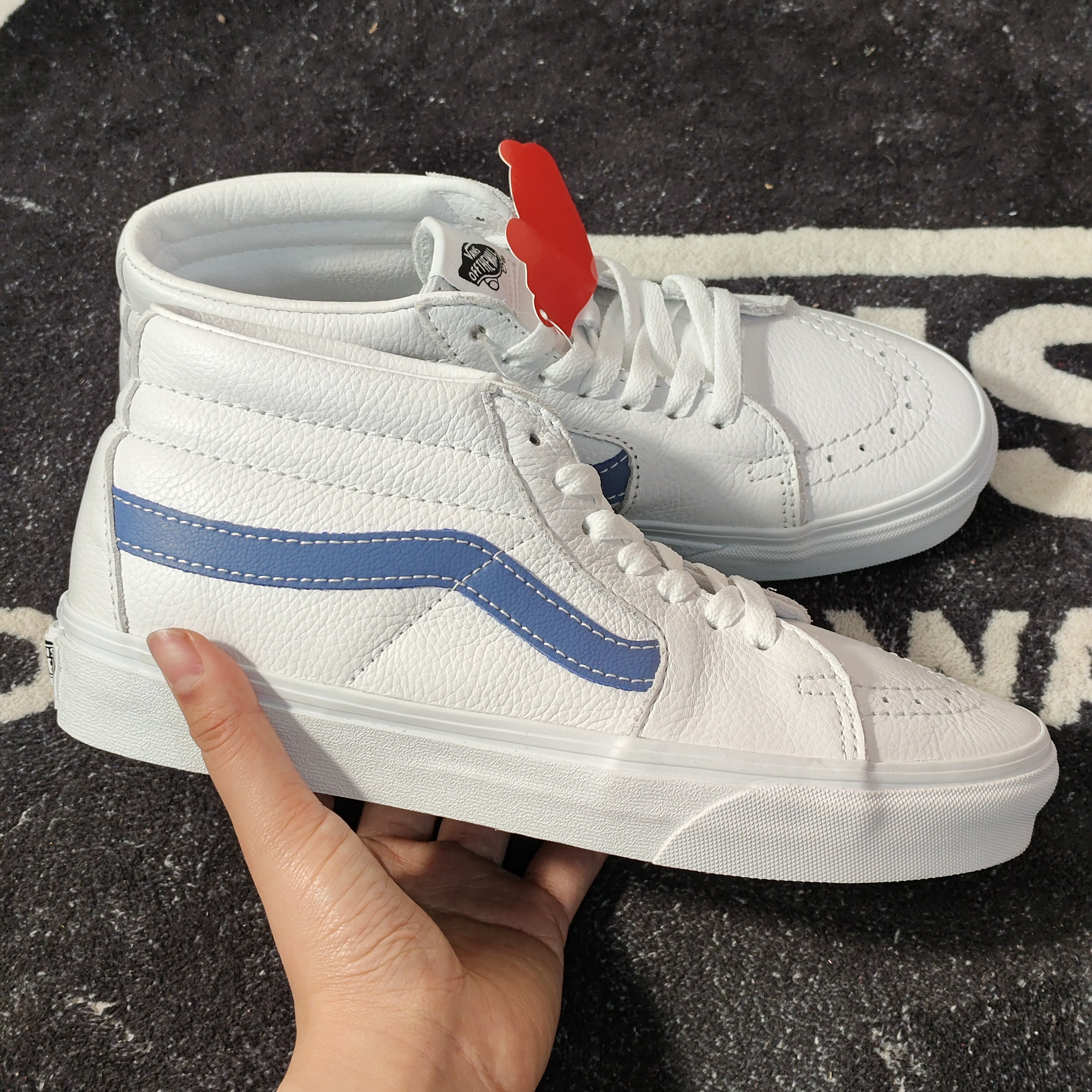 Vans Sk8-Mid白蓝荔枝纹中帮男女休闲板鞋 VN0A3WM3B38