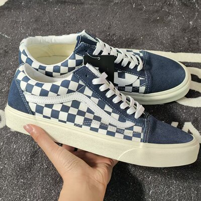 断码特价Vans OldSkool藏青棋盘格拼接低帮帆布鞋男女VN0A5JMI4M0