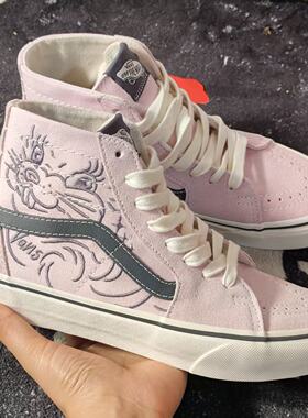 Vans Sk8-Hi粉色刺绣猫咪高帮板鞋麂皮休闲帆布鞋VN0A5KRUCCI