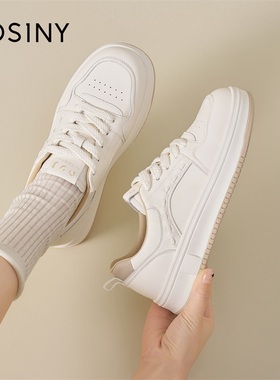 JOSINY简约风白色厚底小白鞋女百搭舒适休闲板鞋增高女鞋系带圆头