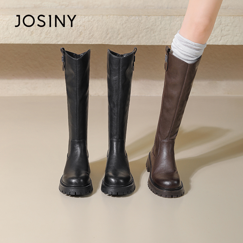 卓诗尼2025新款厚底软底骑士靴