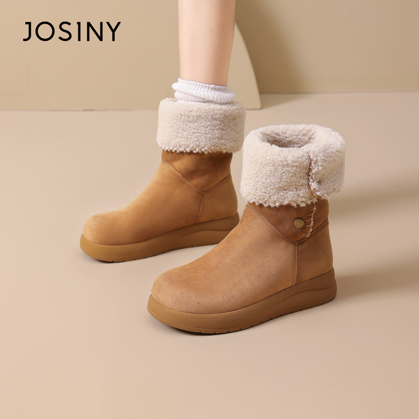 卓诗尼厚底雪地靴女毛毛短筒靴