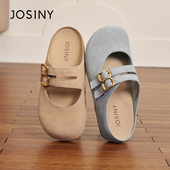 百搭懒人鞋 JOSINY勃肯鞋 女厚底一脚蹬搭扣包头浅口单鞋 内增高圆头