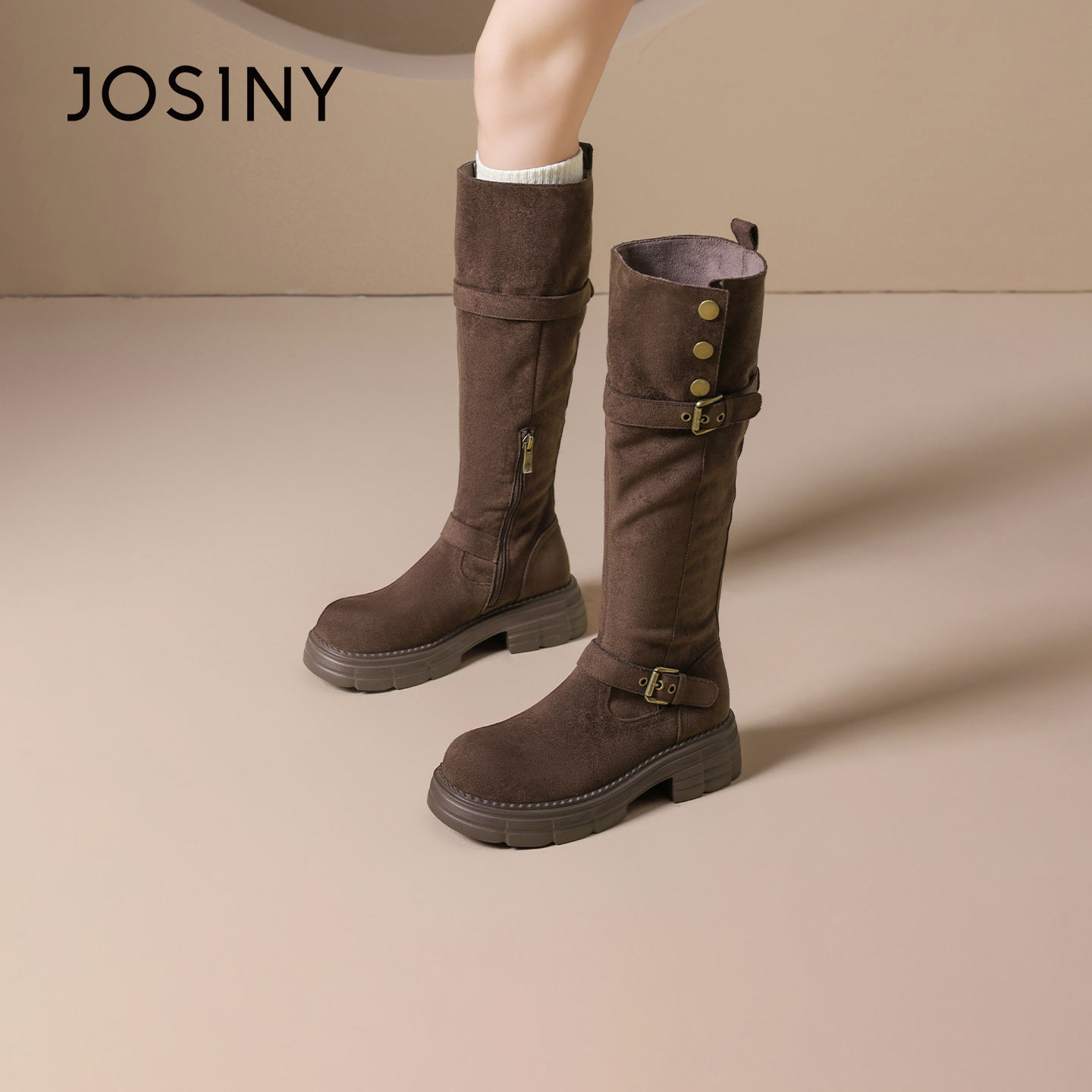 卓诗尼长筒靴女不过膝长靴子