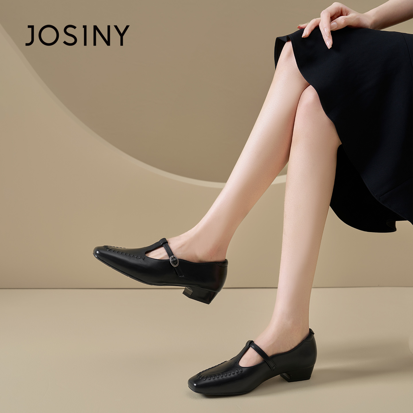 卓诗尼玛丽珍鞋浅口粗跟小皮鞋