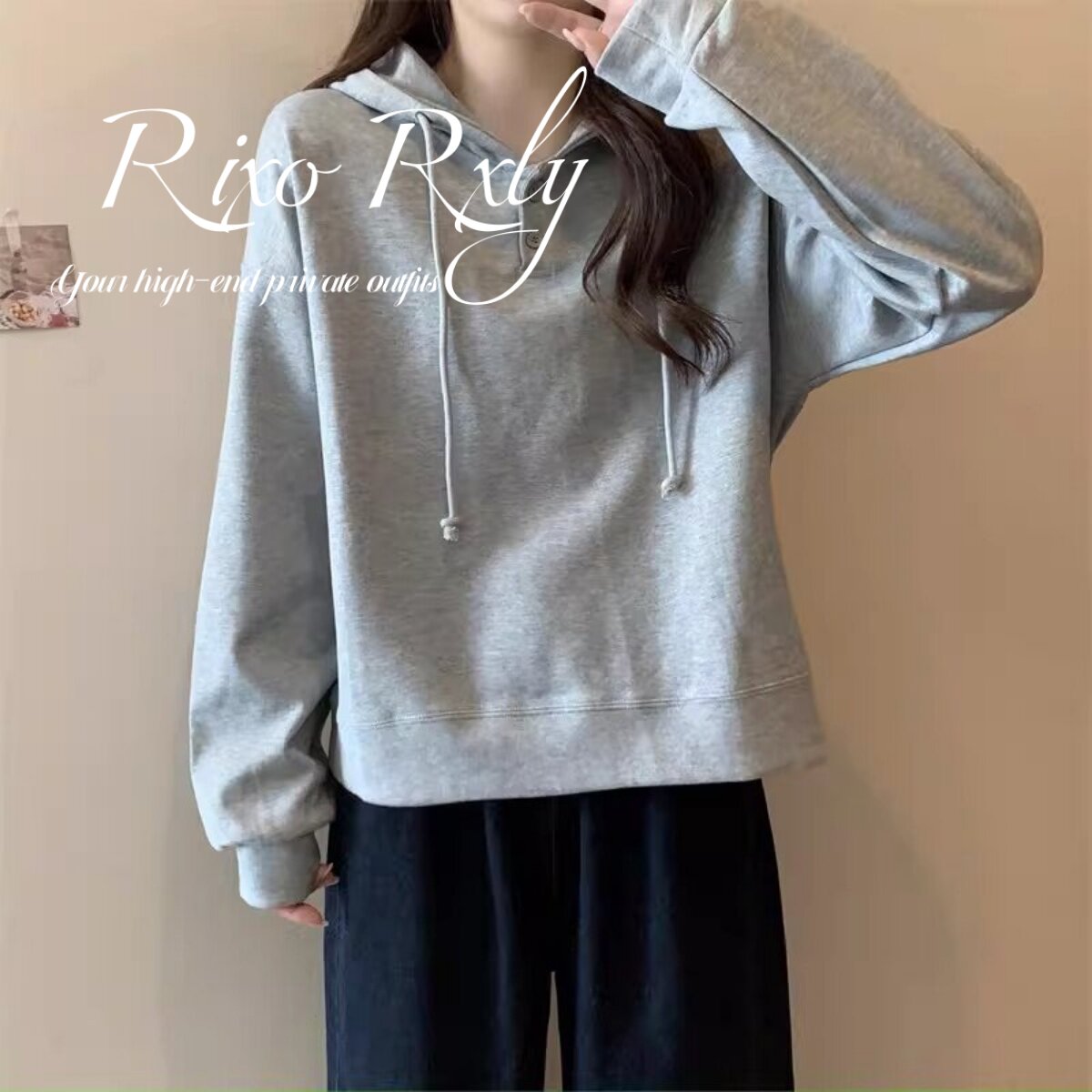 RIXO RXLY连帽长袖厚棉T女春秋季套头薄款宽松ins帽衫休闲上衣外