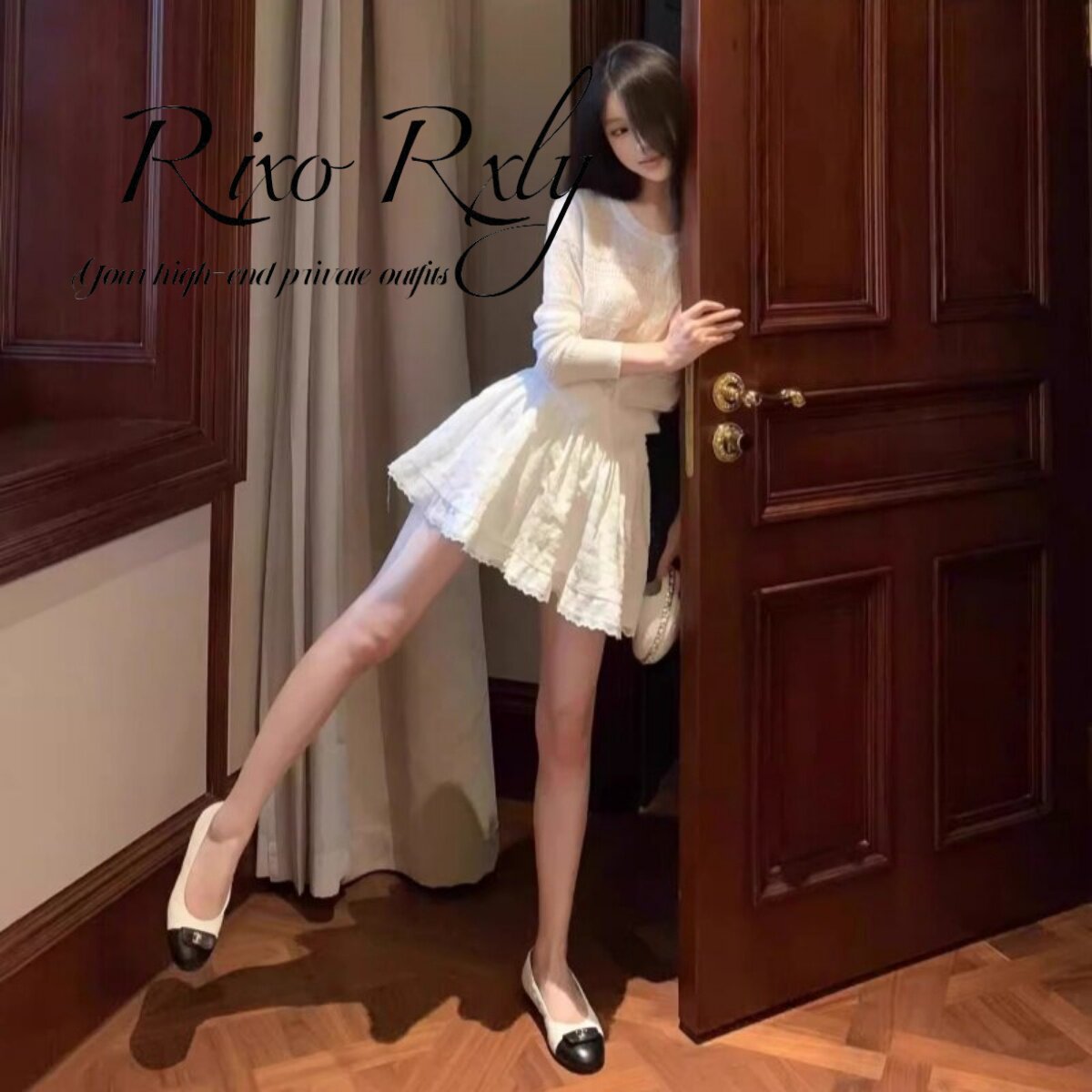 RIXO RXLY微透白色防晒针织开衫女春夏季款轻薄百搭修身显瘦短裙