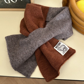 韩版 百搭高级感加厚保暖围脖短款 ins软糯拼色针织围巾女冬季 时尚