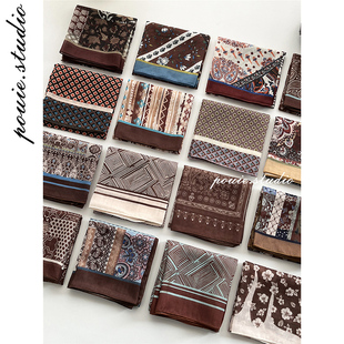 美拉德棕色系棉麻手感小方巾女春夏新款百搭高级感装饰包头巾领巾