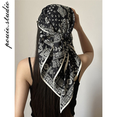 饰个性 黑色腰果花大三角巾女夏季 氛围感包头巾装 丝巾裹胸半身裙