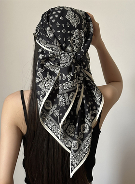 黑色腰果花大三角巾女夏季氛围感包头巾装饰个性丝巾裹胸半身裙
