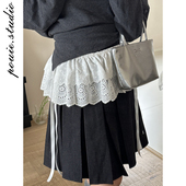 韩国设计感叠穿屁帘蕾丝花边系带裙帘围裙显瘦遮臀时髦打底半身裙