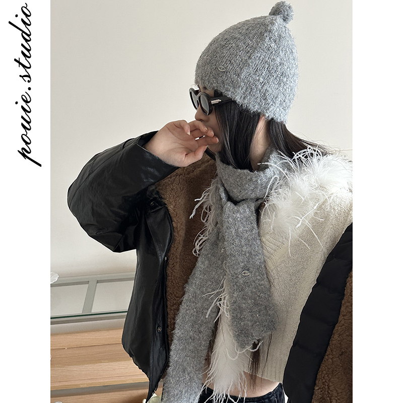 保暖围脖针织毛线帽子围巾两件套