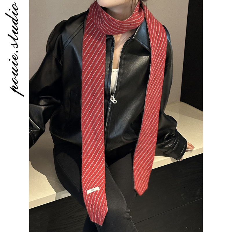 韩版双面条纹细窄长条围巾小围脖