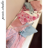 韩系文艺复古碎花串珠三角巾女2026春夏新款 饰领巾发带 透气百搭装