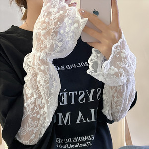 甜美少女蕾丝防晒袖套韩版夏季宽松百搭冰丝手袖开车时尚简约冰袖