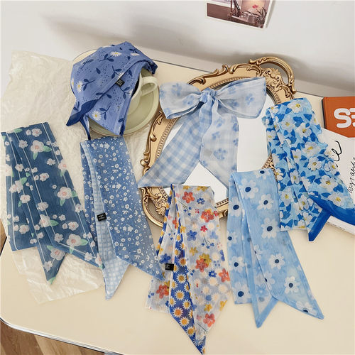 小清新碎花丝巾发带女夏天飘带