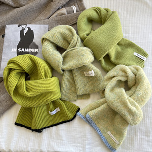 小清新百搭学生针织保暖围脖情侣 韩版 显白绿色围巾女冬季 2025新款