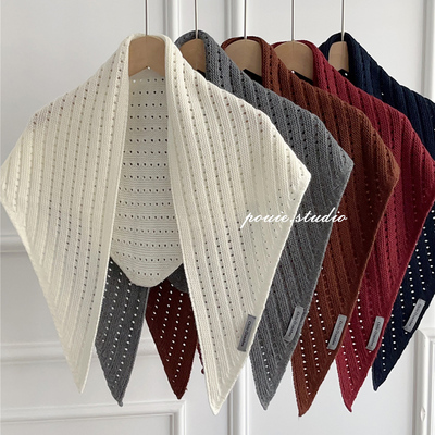 秋冬新款纯色镂空针织三角披肩