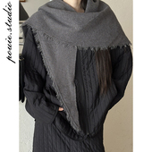 氛围感百搭纯色毛边针织三角披肩女2025秋冬新款 时尚 保暖护颈围脖