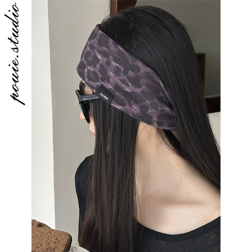 美式复古豹纹宽边束发带女春秋新款时尚百搭户外运动吸汗头巾头带