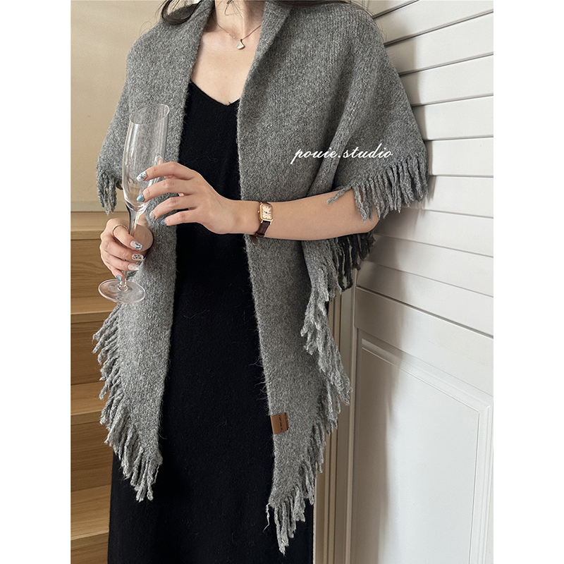 秋冬百搭女流苏三角围巾保暖护颈