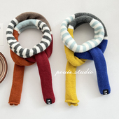 小众复古拼色条纹针织围巾女2025秋冬新款 时髦百搭护颈保暖小围脖