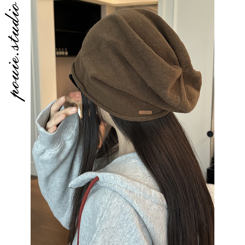 韩版ins纯色针织毛线堆堆帽子