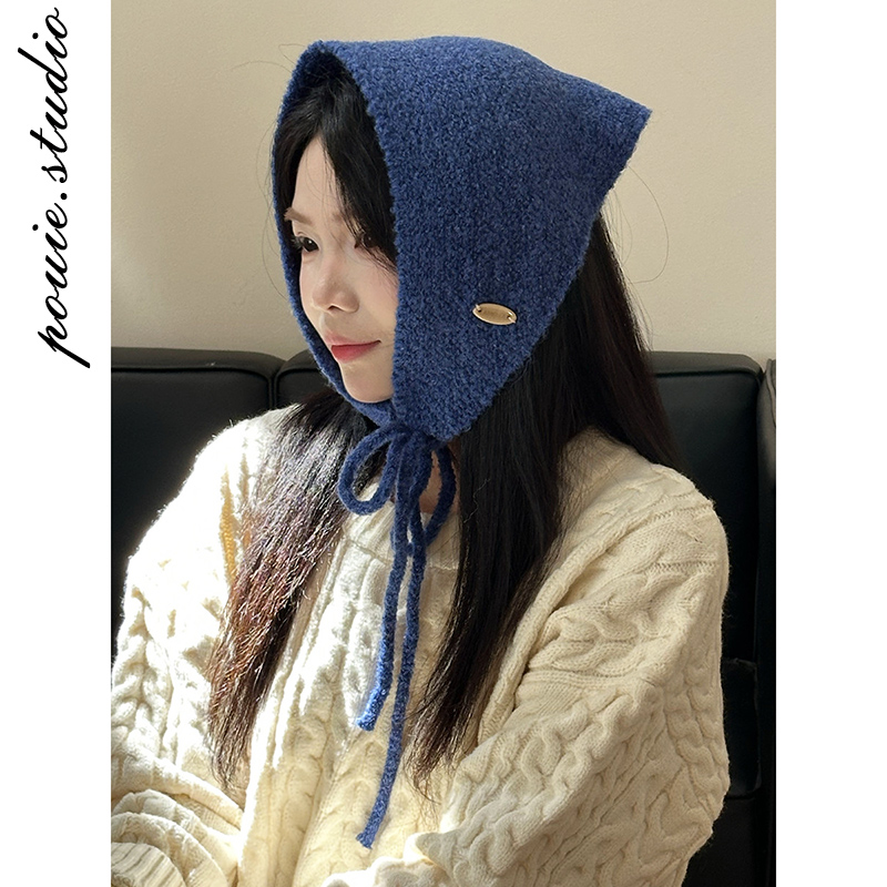 韩系纯色针织三角巾女秋冬新款时尚百搭保暖外搭装饰围脖披肩屁帘