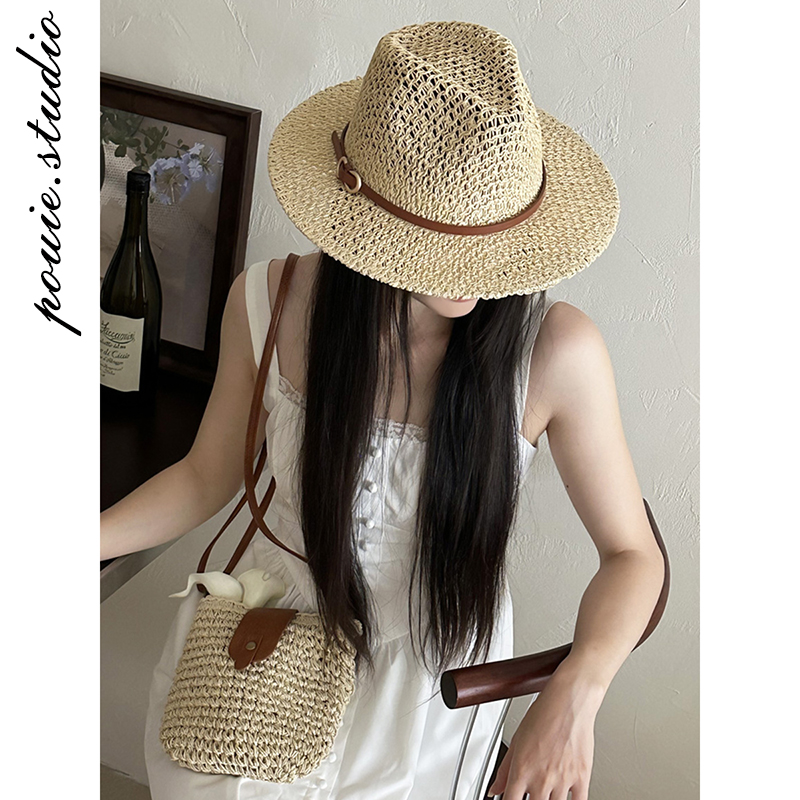 英伦风复古平顶草帽遮阳防晒帽子