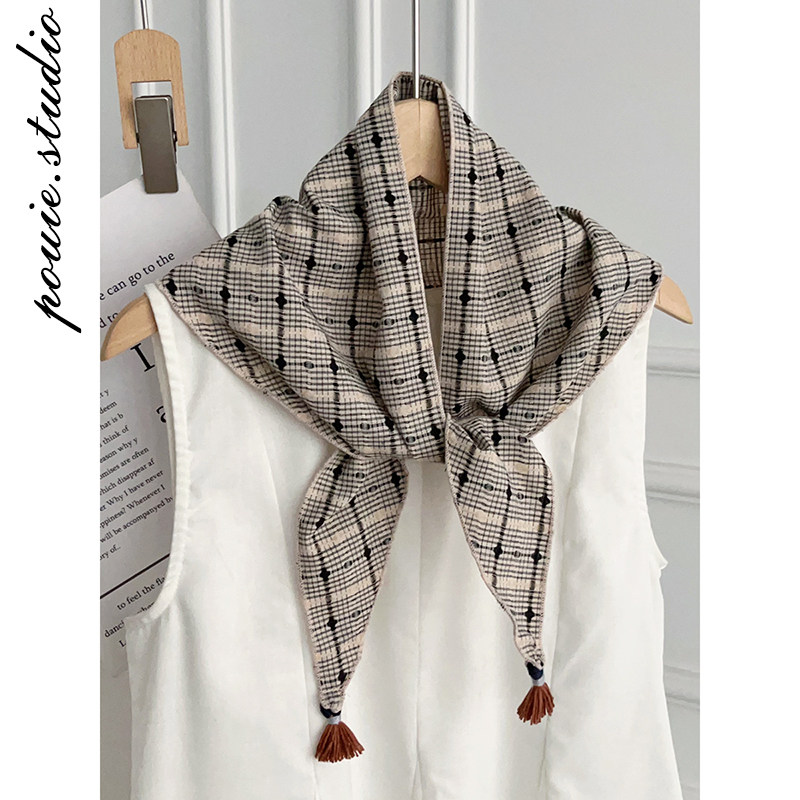 2026春夏新款复古文艺格子挂穗三角巾包头巾女高级感百搭装饰围脖,服饰配件/皮带/帽子/围巾,围巾/丝巾/披肩,淘宝优惠券,粉丝福利购,淘宝优惠卷