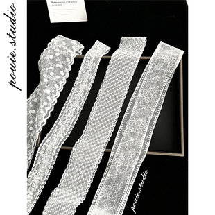 白色蕾丝刺绣波点长丝巾飘带女时尚洋气百搭装饰系脖领巾包头发带