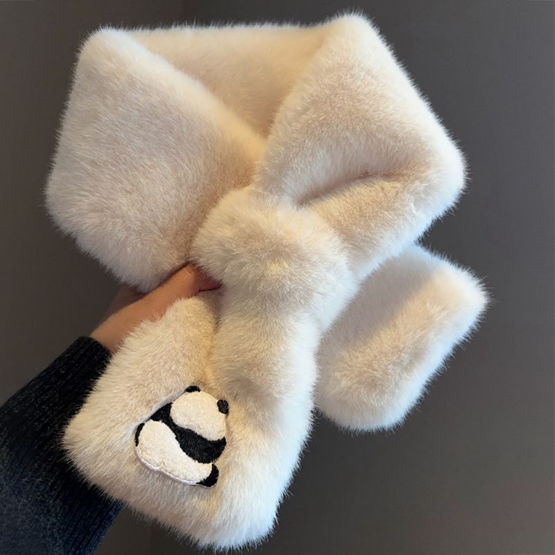 白色可爱小熊猫保暖护颈防寒女冬