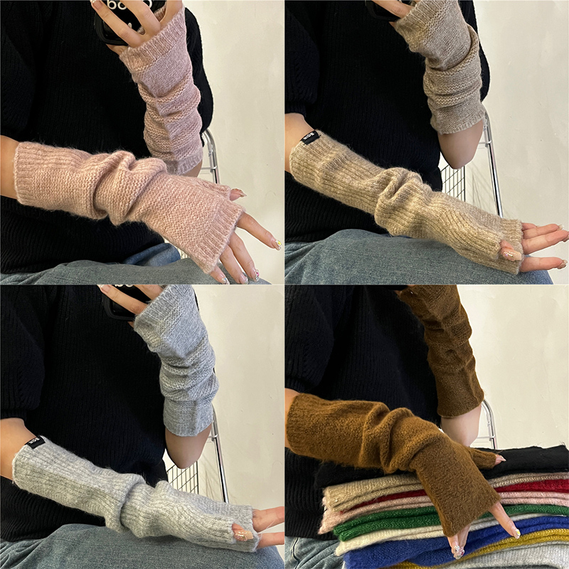 羊绒手臂套袖女秋冬长款保暖手套