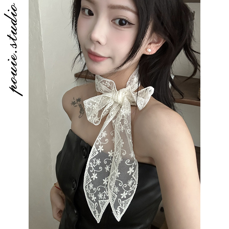 超仙蕾丝刺绣细窄长条丝巾飘带女春夏新款时尚百搭装饰系脖小领巾