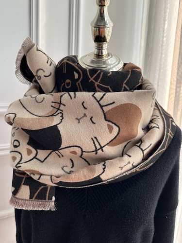 百搭可爱小猫咪仿羊绒围巾披肩