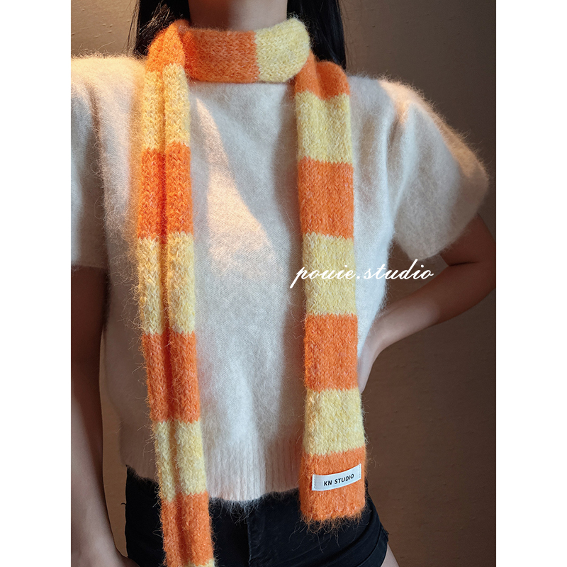 秋冬复古百搭女Y2K条纹围巾装饰