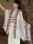 盘扣百搭旅游拍照斗篷披风 花朵刺绣民族风披肩新中式 2026夏季 新款