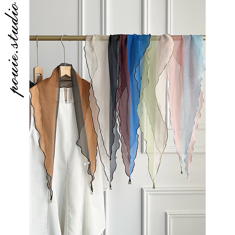 韩系慵懒感拼色挂坠三角巾女春夏新款时尚简约百搭装饰小领巾发带