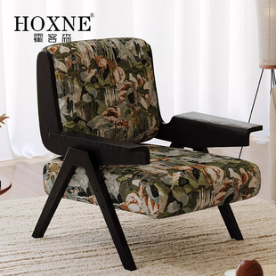 霍客森里纳沙发椅法式实木客厅阳台单人位家用美式扶手休闲靠背椅