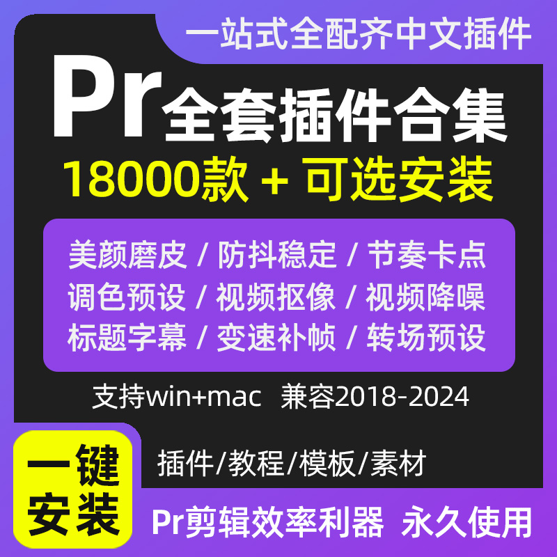 pr全套插件合集一键安装包中文转场磨皮调色字幕预设素材模板教程