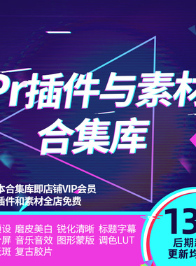 Pr插件与素材合集库转场音乐音效调色lut标题字幕分屏磨皮锐化