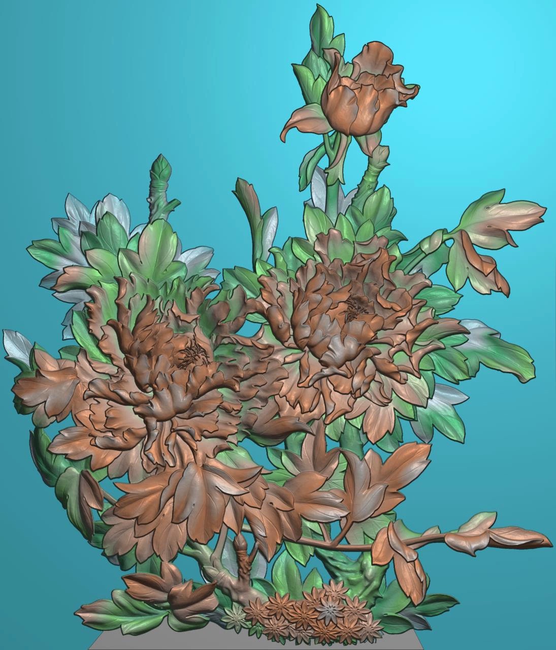 精雕图牡丹 大牡丹557x650x70(3x300) 花鸟东阳木雕工艺品扫描