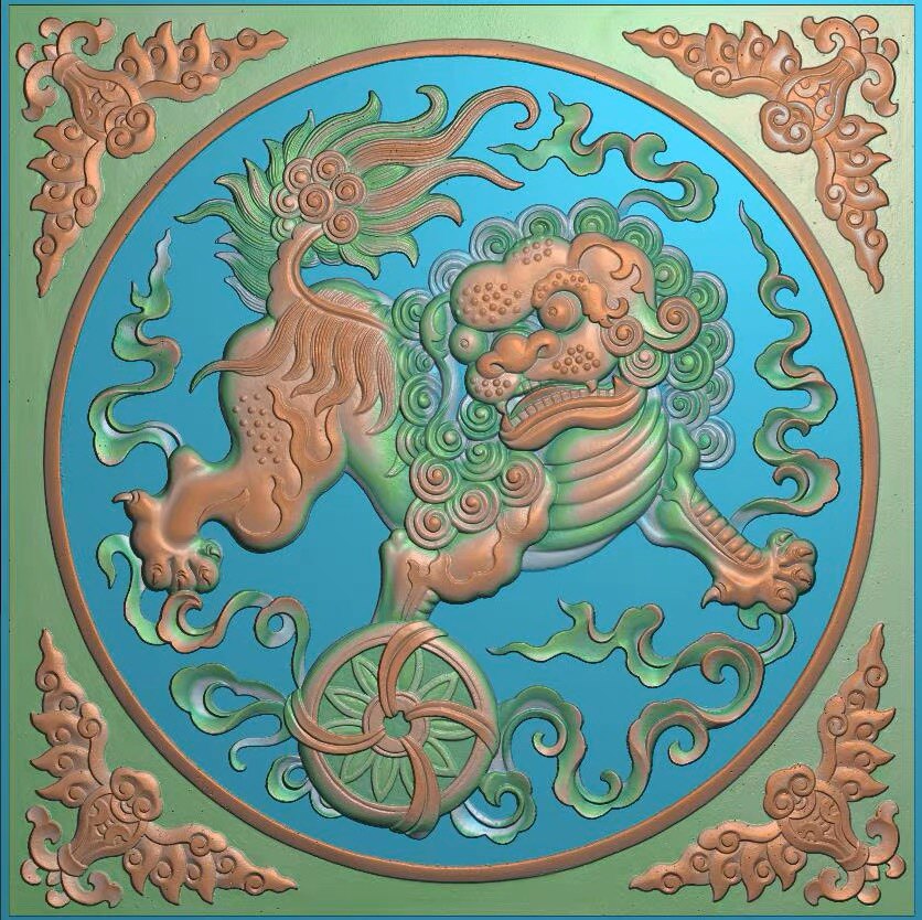 精雕图狮子 狮子圆 动物东阳木设计素材/源文件
