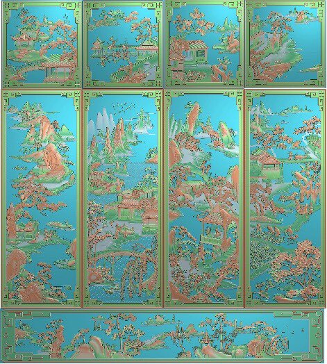 精雕图山水顶箱柜 新渔樵耕读  顶箱柜山水东阳木雕工艺品挂屏