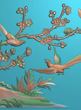 精雕图梅兰竹菊小 百鸟顶箱小门板 小花鸟东阳木雕扫描精雕图